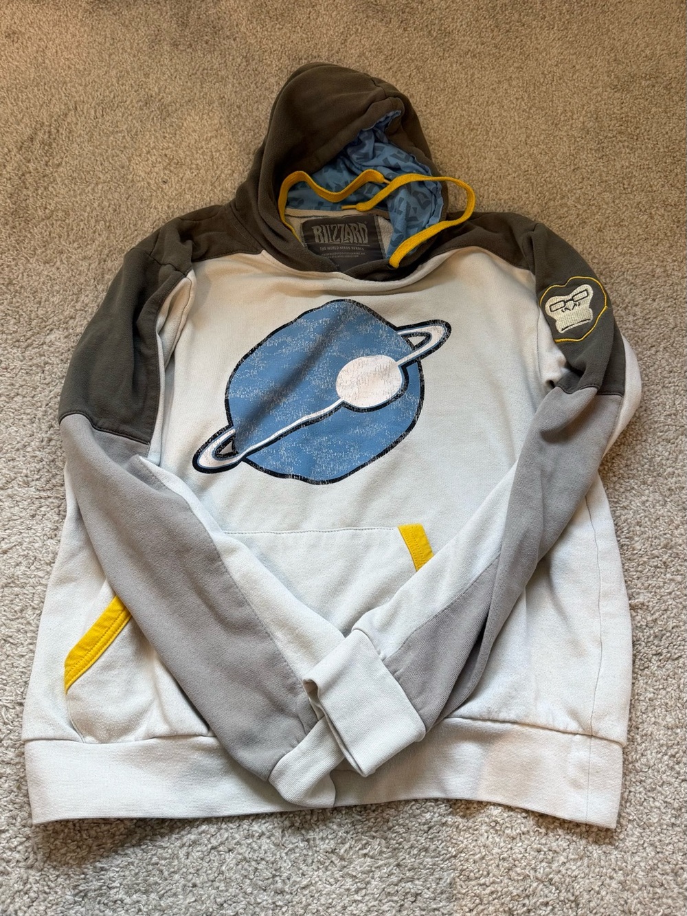 Overwatch Winston Blizzard Planet Graphic Hoodie - Blue/Grey with Yellow Accents
